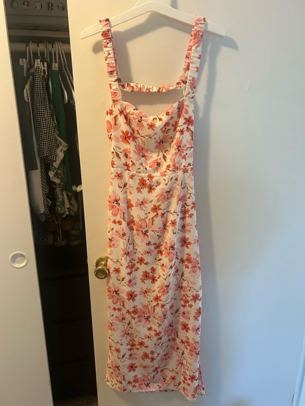 Petal & Pup Cream Midi Dress with Pink Floral Print